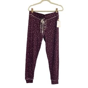 NWT Pj Salvage Large Port Maroon Spotted Lounge Jogger Ribbed Pant #PQ27/37/50